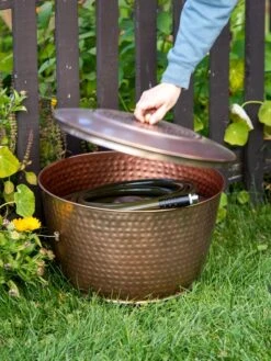 Hammered Copper Hose Pot With Lid -Garden Care Shop 8613311 0010